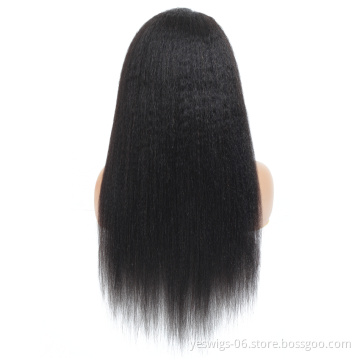 Long Inch Cheap Cambodian Kinky Straight Human Hair Full Lace Wig For Black Women Double Drawn Hair Transparent Lace Frontal Wig